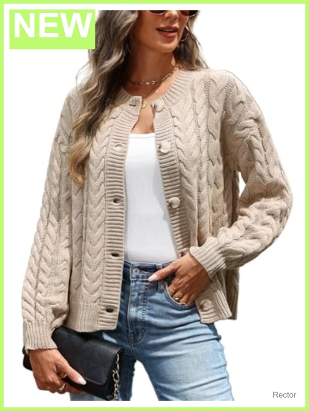 Cable Knit Button Down Cardigan Sweater Long Sleeve Open Front Outwear